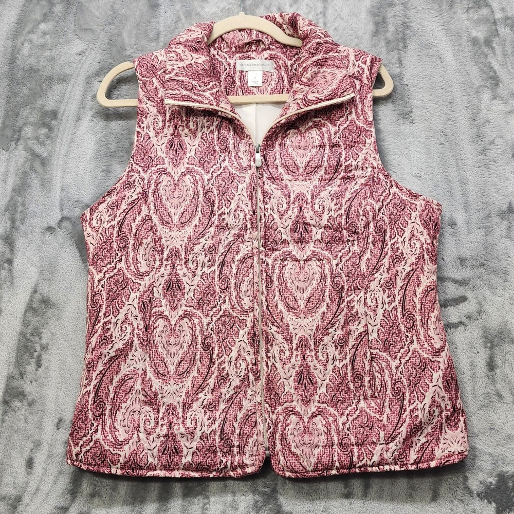 Christopher & Banks Vest Women S Pink Paisley Puffer Quilted Full Zip Sleeveless